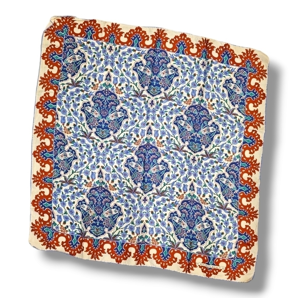 Metropolitan Museum Of Art Blue, White & Brown Vintage Silk Scarf - OS - Picture 7 of 7